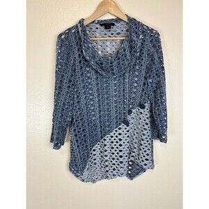 Ali Miles M Cowl Neck Fishnet Tunic Top Blouse Asymmetrical Art To Wear Cut Out